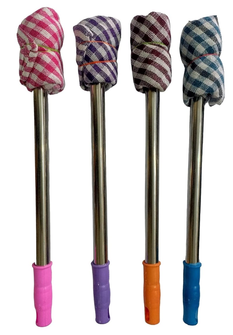Nimbose Dusting Cloth with Stainless Steel Handle Cotton Cleaning Cloth Stick for Home Office Furniture with Removable Dry Cleaning Duster Cloth Multicolor Pack of 4 - Image 1