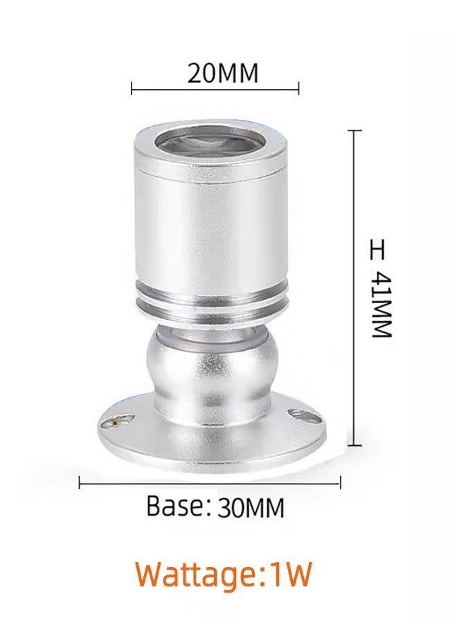 Silver Color LED Counter Spotlight 1W Small Size 4*3cm,AC85-265V,25°Beam Angle,100Lm,360°Adjustable Directional Desk Light,Jewelry Mini Wall Light For Showcase,Display,Cabinet,Cupboard,Studio,Stage,Corner,2Pack - Image 2