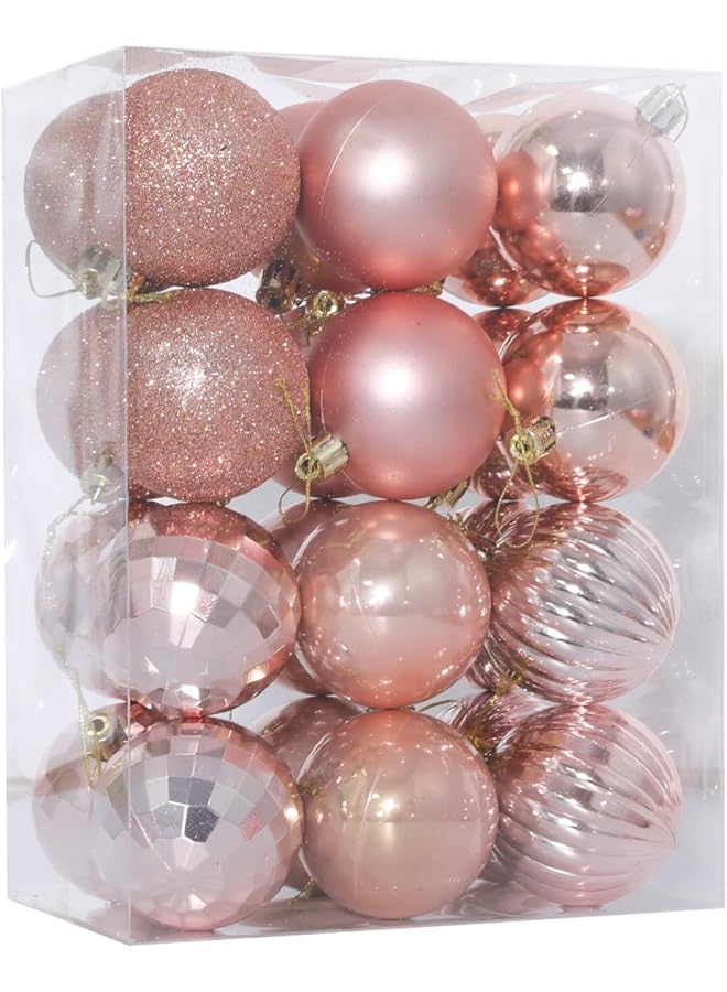 The Bros كرات عيد الميلاد باللون الوردي الذهبي 2.5"/6 سم زينة شجرة عيد الميلاد كرات معلقة غير قابلة للكسر لزينة عيد الميلاد أو عيد الهالوين أو حفلات الزفاف 24 قطعة - Image 1