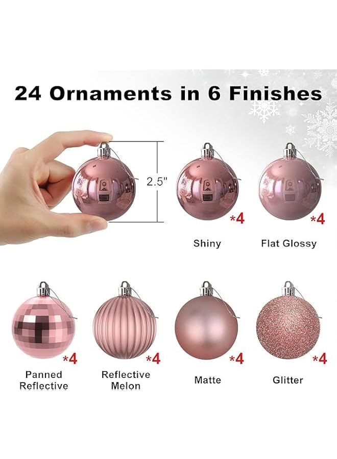 The Bros كرات عيد الميلاد باللون الوردي الذهبي 2.5"/6 سم زينة شجرة عيد الميلاد كرات معلقة غير قابلة للكسر لزينة عيد الميلاد أو عيد الهالوين أو حفلات الزفاف 24 قطعة - Image 2