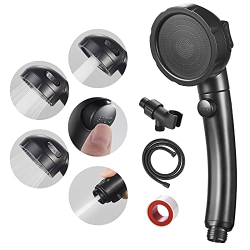 SINGSUO High Pressure Handheld Shower Head with On Off Switch, Detachable Shower Head, 3 Spray Modes Shower Massager Handheld with Hose and Adjustable Angle Bracket (Black) - Image 1