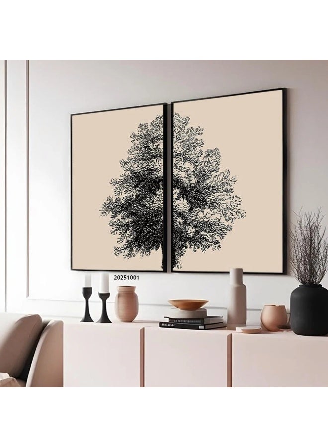 طقم لوحات جدارية نباتية مودرن بتصميم أغصان تجريدية باللون الأسود - قطعتان - Image 3