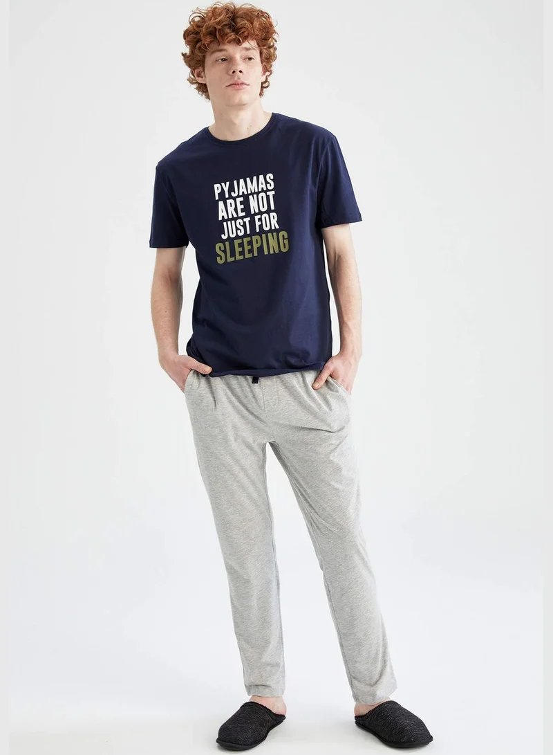 DeFacto 2 Pieces Man Regular Fit Crew Neck Short Sleeve Homewear Knitted Sets