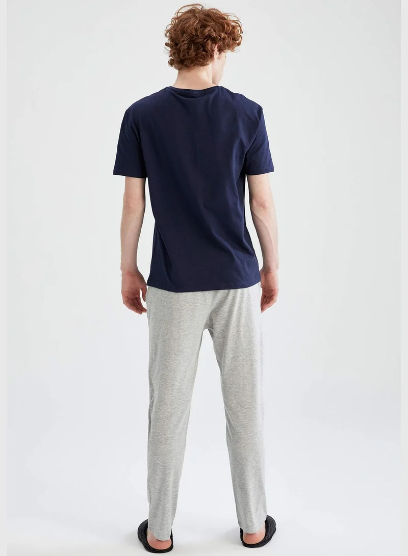 DeFacto 2 Pieces Man Regular Fit Crew Neck Short Sleeve Homewear Knitted Sets