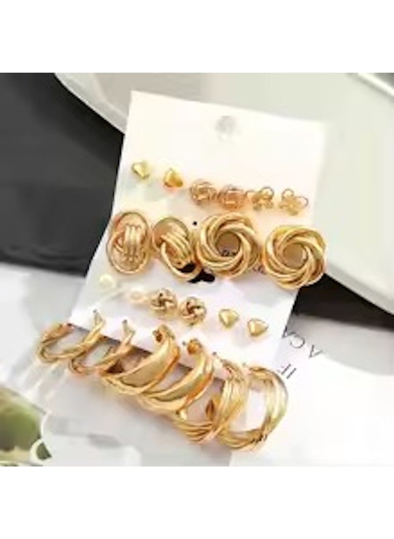 Huitich 11 Pairs Gold Colour Tone Stud & Hoop Earrings Set – Elegant Jewelry Collection  - Image 4