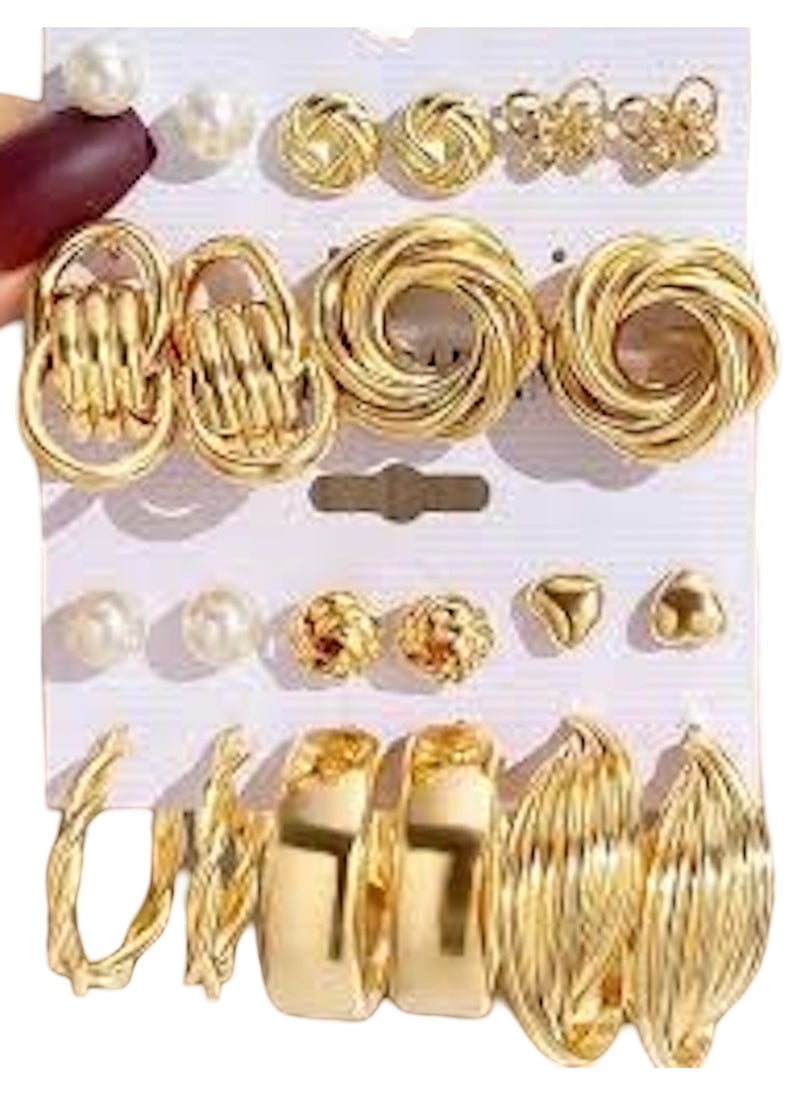 Huitich 11 Pairs Gold Colour Tone Stud & Hoop Earrings Set – Elegant Jewelry Collection  - Image 1