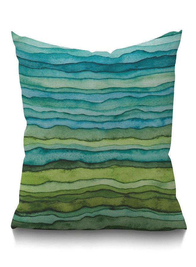 Smooffly Watercolor Throw Pillow Cover,Stripped Waves Blue and Green Paint Brush Gradient Marine Sea Splash Cotton Linen Throw Pillow case Cushion Cover for Sofa Home Decorative Oblong 12x20 Inches - Image 1