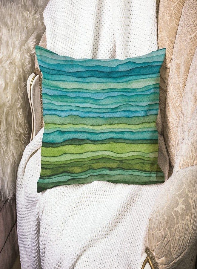 Smooffly Watercolor Throw Pillow Cover,Stripped Waves Blue and Green Paint Brush Gradient Marine Sea Splash Cotton Linen Throw Pillow case Cushion Cover for Sofa Home Decorative Oblong 12x20 Inches - Image 2