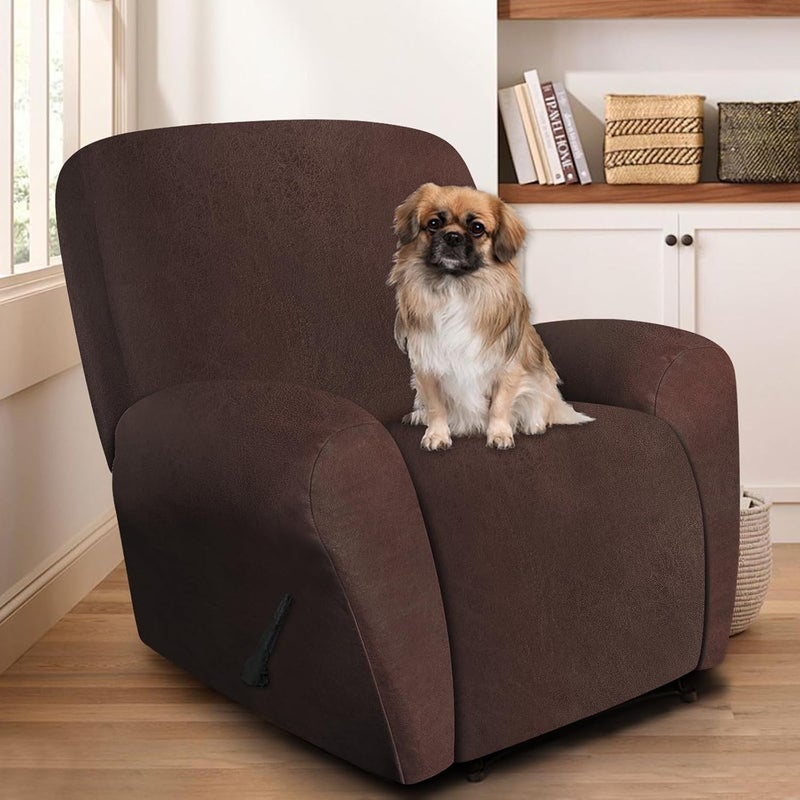 ANARACHON Leather Look Recliner Chair Covers, 4 Pieces Lazy Boy Recliner Covers Non Slip, Soft Cover for Reclining Chair, Washable Furniture Protector for Pets (1 Seater, 024 Chocolate) - Image 2