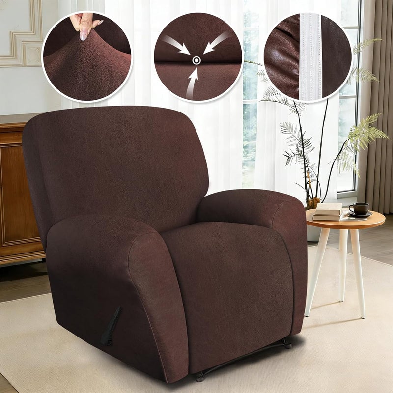 ANARACHON Leather Look Recliner Chair Covers, 4 Pieces Lazy Boy Recliner Covers Non Slip, Soft Cover for Reclining Chair, Washable Furniture Protector for Pets (1 Seater, 024 Chocolate) - Image 5