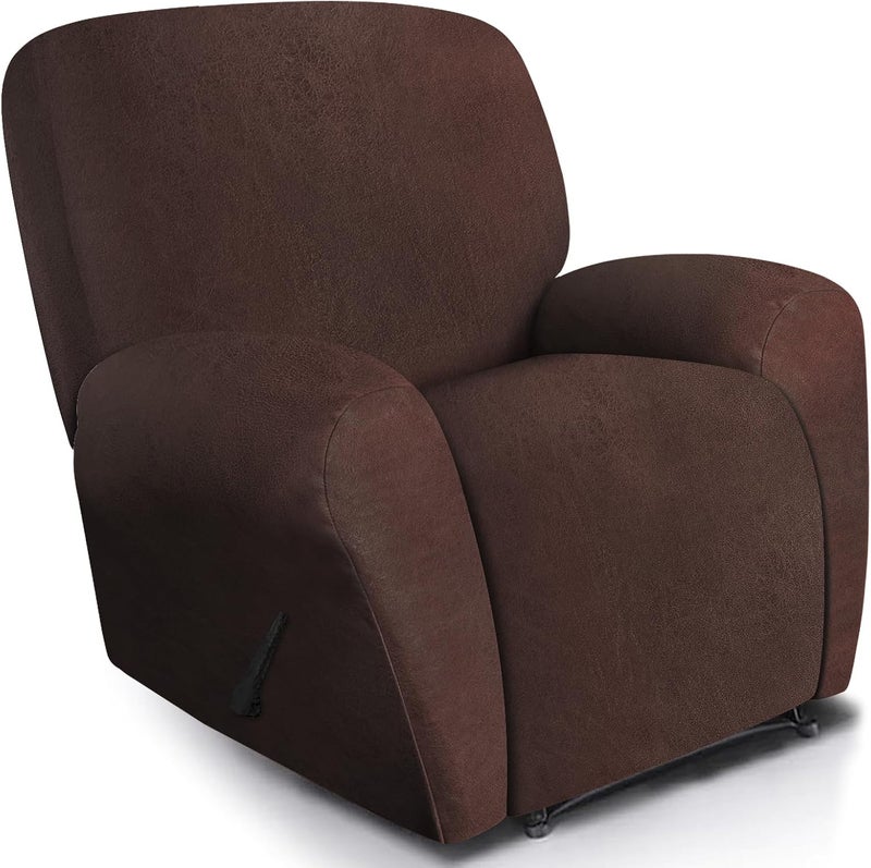 ANARACHON Leather Look Recliner Chair Covers, 4 Pieces Lazy Boy Recliner Covers Non Slip, Soft Cover for Reclining Chair, Washable Furniture Protector for Pets (1 Seater, 024 Chocolate) - Image 1