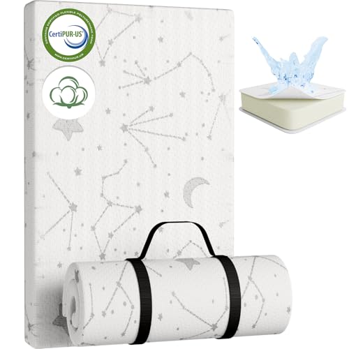YENING Organic Cotton Pack and Play Mattress Pad Breathable 38x26 Waterproof Baby Mattress for Pack N Play Matress Topper Waterproof with Strap - Image 1