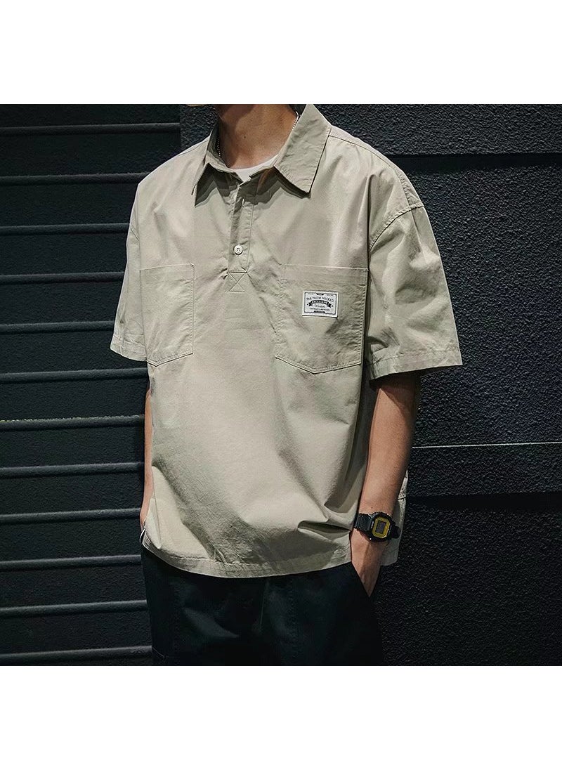 Generic Loose Short Sleeve Uniform Mens Outdoor Workwear Trendy Brand Casual Fashion T-Shirt Jacket Breathable Sweat Absorbent Cotton Blend 611 apricot  - Image 1