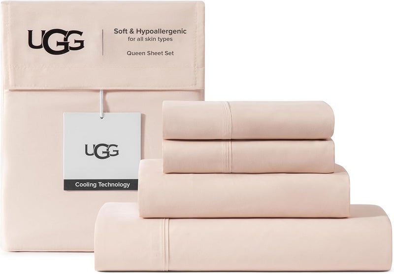 أوغ { "titleAr": "مجموعة أغطية سرير UGG Queen، مكونة من 4 قطع، أغطية فاخرة بتقنية تبريد، تحتوي على جيوب عميقة، قابلة للغسيل في الغسالة، ناعمة وخفيفة الوزن، مناسبة لغرفة النوم، لحجم السرير الملكي، بلون وردي الصدفة (Hedi)" "detailsAr": "أغطي - Image 1