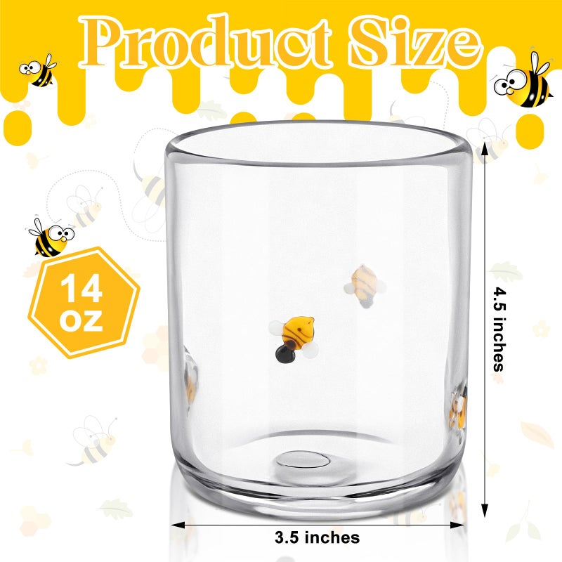 SiliFine 2 Pcs Bee Icon Juice Glasses - 14oz Yellow Bee Stemless Wine Drinking Coffee Glass Cup for Home Party Supplies & Gift - Image 2