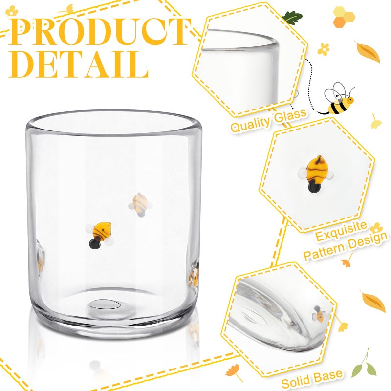 SiliFine 2 Pcs Bee Icon Juice Glasses - 14oz Yellow Bee Stemless Wine Drinking Coffee Glass Cup for Home Party Supplies & Gift - Image 3