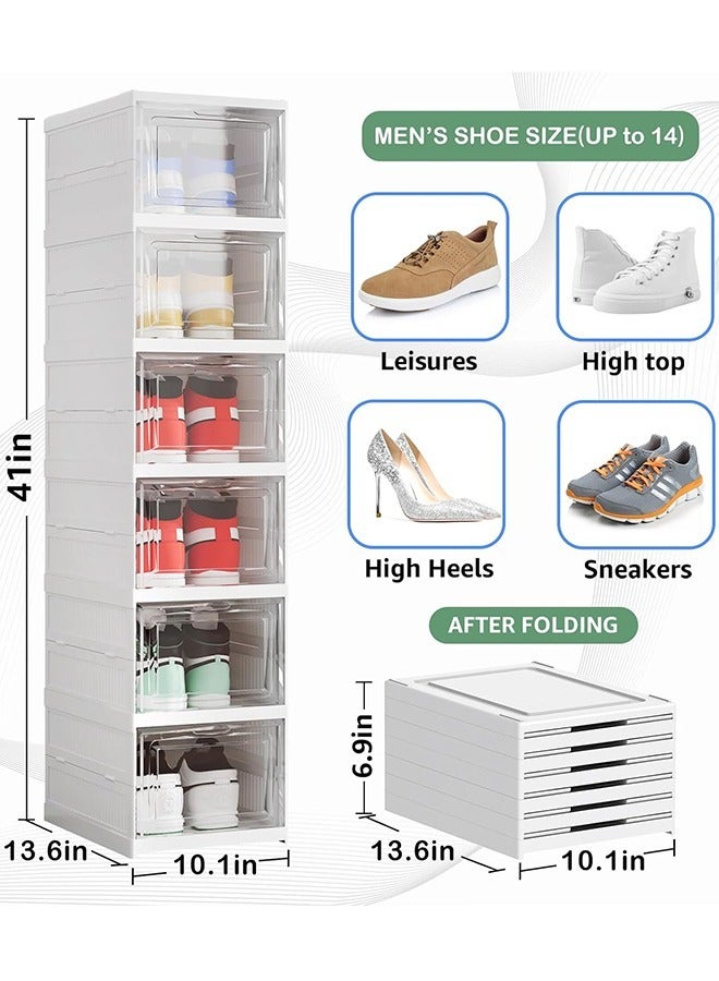 إي وورلد رف تخزين أحذية قابل للطي مكون من 6 طبقات، منظمات صناديق أحذية قابلة للطي والتكديس مع أبواب تتسع لمقاس يصل إلى 12، مثالية لأحذية الرجال والنساء والإكسسوارات والمزيد - Image 2