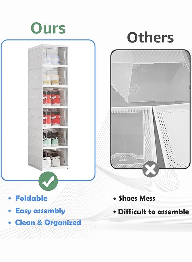 إي وورلد رف تخزين أحذية قابل للطي مكون من 6 طبقات، منظمات صناديق أحذية قابلة للطي والتكديس مع أبواب تتسع لمقاس يصل إلى 12، مثالية لأحذية الرجال والنساء والإكسسوارات والمزيد - Image 3