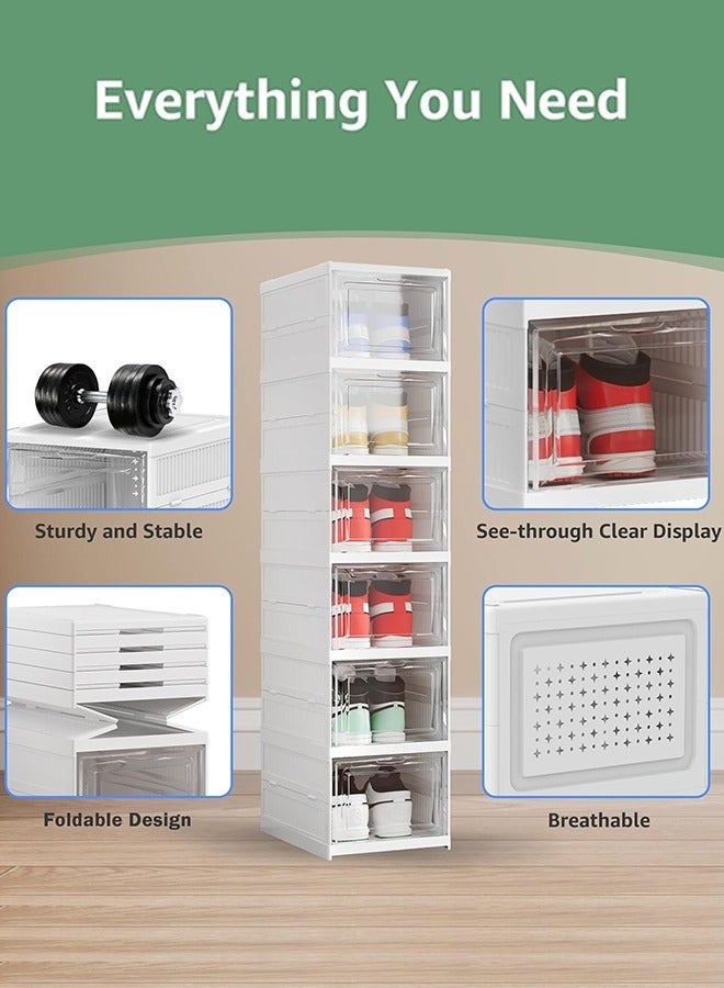 إي وورلد رف تخزين أحذية قابل للطي مكون من 6 طبقات، منظمات صناديق أحذية قابلة للطي والتكديس مع أبواب تتسع لمقاس يصل إلى 12، مثالية لأحذية الرجال والنساء والإكسسوارات والمزيد - Image 5