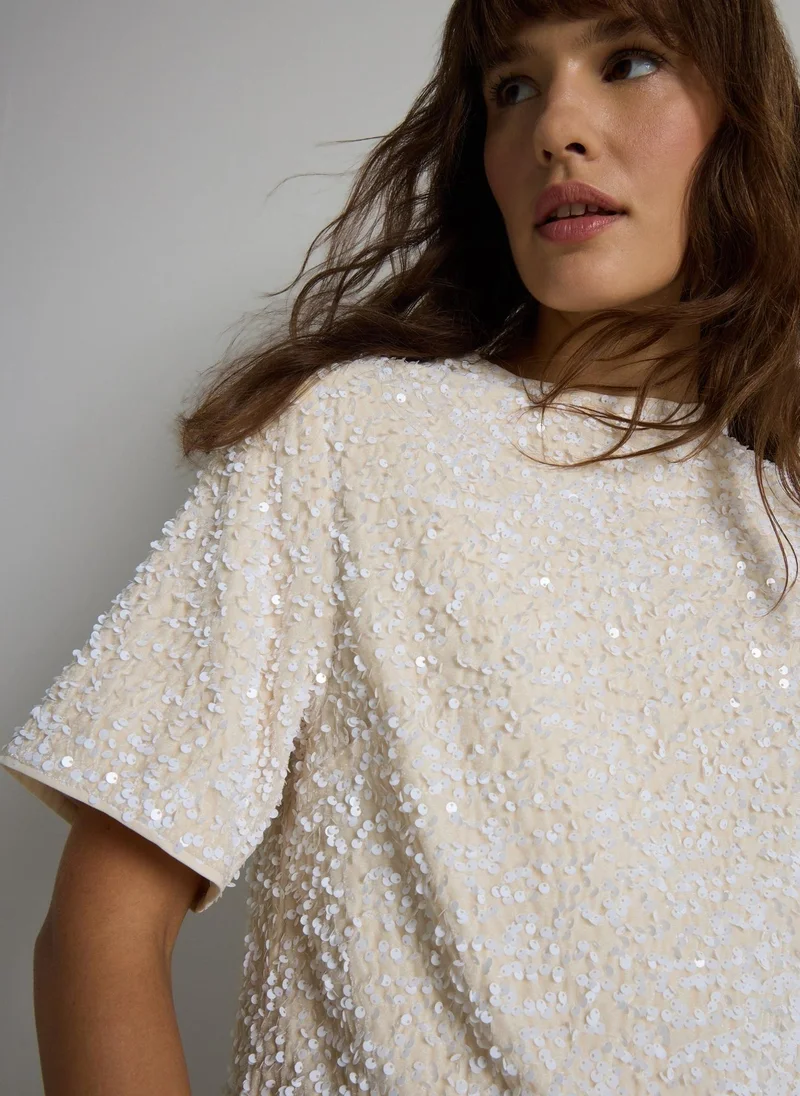 Matalan Et Vous Cream Sequin T-Shirt