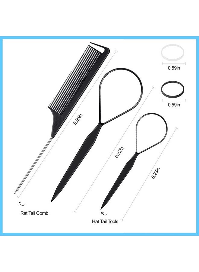 IKOCO Topsy Tail Hair Tool Ikoco 400Pcs Hair Rubber Bands With Hair Loop Styling Tool Set 200Pcs Clear Hair Elastics 200Pcs Black Rubber Bands For Hair 2Pcs Hair Loop Tools 1Pc Rat Tail Comb - Image 2