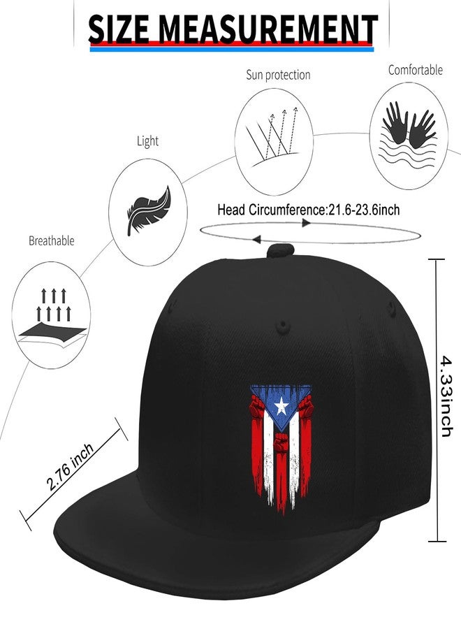 FACITE Snapback Hats for Men Women Flat Bill Hats Mens Puerto Rico Flag Hat Black Fitted Baseball Hat for Men Adjustable Hip Hop Cool Trucker Caps Workout Dad Patriotic Skateboard Accessories Gifts - Image 2