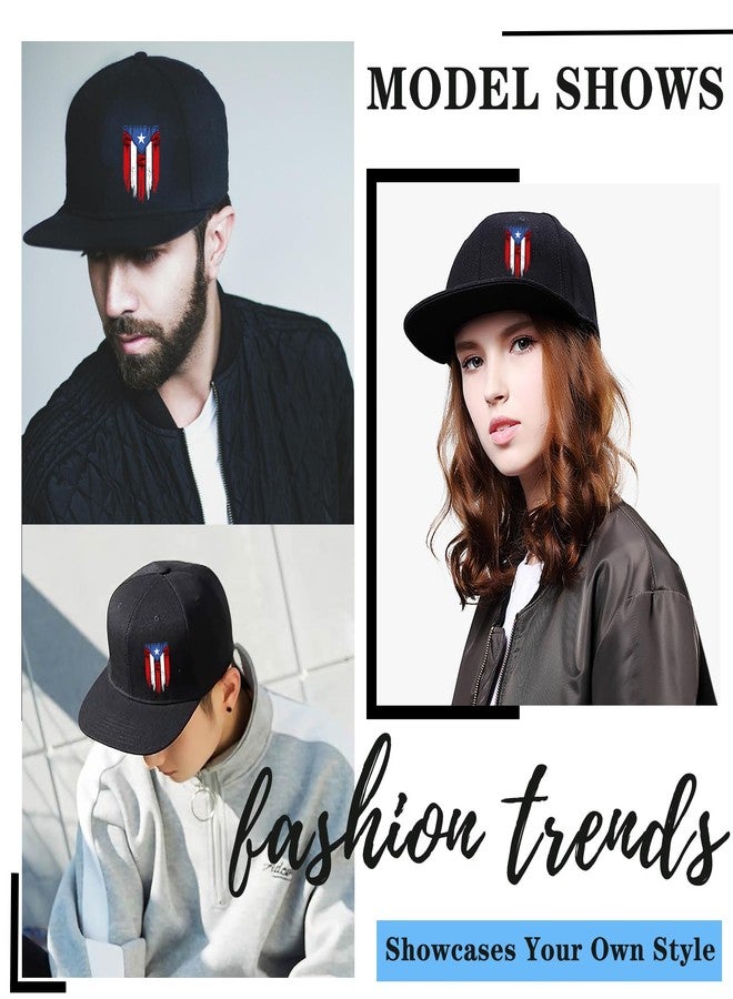 FACITE Snapback Hats for Men Women Flat Bill Hats Mens Puerto Rico Flag Hat Black Fitted Baseball Hat for Men Adjustable Hip Hop Cool Trucker Caps Workout Dad Patriotic Skateboard Accessories Gifts - Image 3
