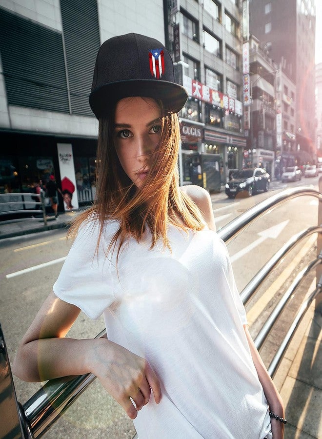 FACITE Snapback Hats for Men Women Flat Bill Hats Mens Puerto Rico Flag Hat Black Fitted Baseball Hat for Men Adjustable Hip Hop Cool Trucker Caps Workout Dad Patriotic Skateboard Accessories Gifts - Image 5
