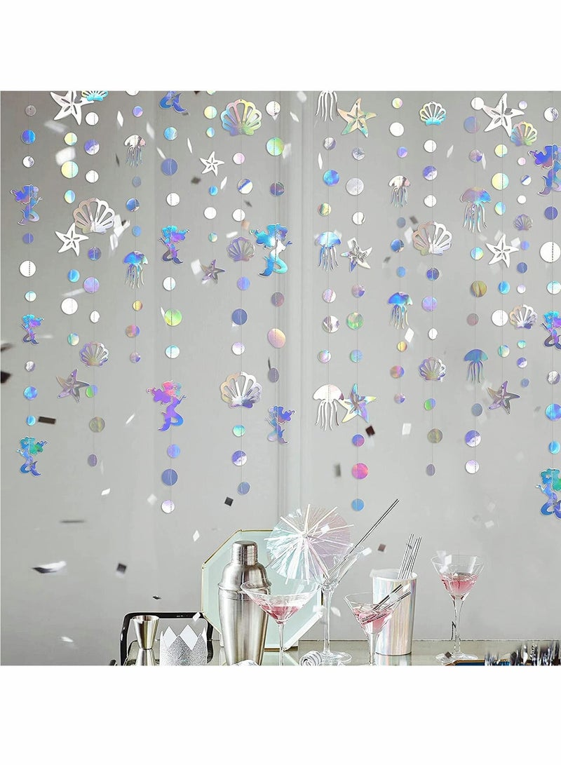 Party Garlands, Mermaid Garland, with Jellyfish Seashell Starfish Pearl, Holographic Paper Streamer, for Mermaid Rainbow Theme Birthday Bachelorette Baby Shower Under The Sea, Party Decorations - Image 4