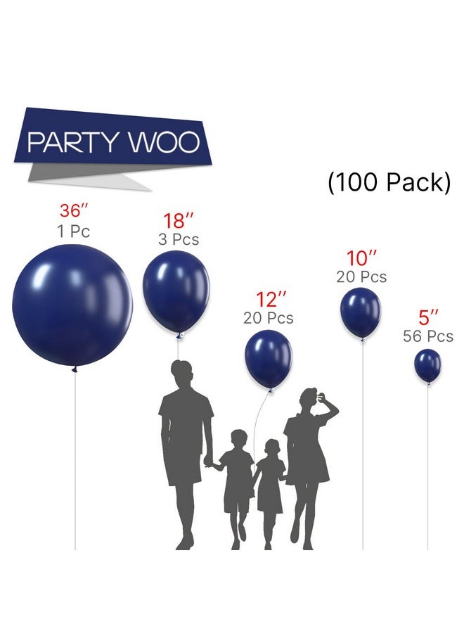 PartyWoo Navy Blue Balloons 100 Pcs Pearl Navy Balloons Different Sizes Pack Of 36 18 12 10 5 Inch Dark Blue Balloon Arch Kit Balloon Garland For Graduation New Year Wedding Party Decorations Blue-Z90  - Image 2