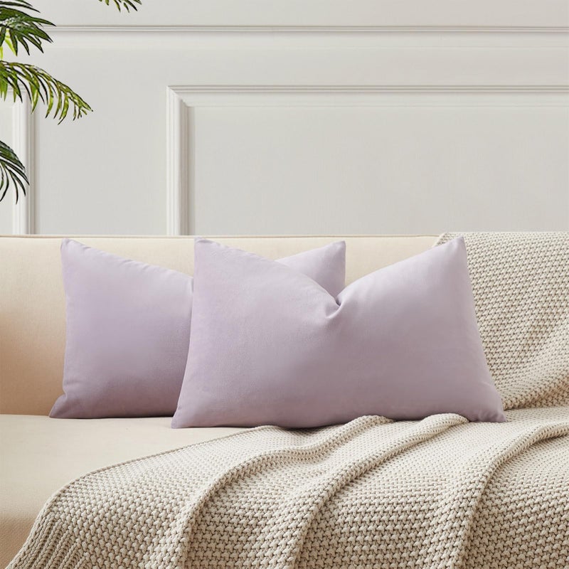 JUSPURBET Lilac Lumbar Velvet Throw Pillow Covers 16x24 inch Set of 2 for Living Room Couch Sofa Bedroom Decorative Solid Cushion Cases with Invisible Zipper - Image 1