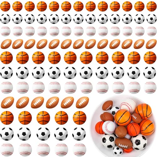 Civaner 100 Pieces Mini Stress Balls Bouncy Foam Sports Balls Including Basketball Soccer Ball Baseball Football for Sports Party Favors Mini Footballs Party Favors Medium - Image 1