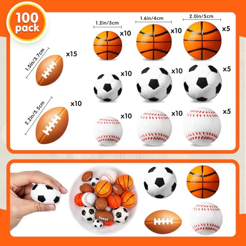 Civaner 100 Pieces Mini Stress Balls Bouncy Foam Sports Balls Including Basketball Soccer Ball Baseball Football for Sports Party Favors Mini Footballs Party Favors Medium - Image 5