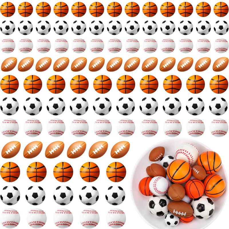 Civaner 100 Pieces Mini Stress Balls Bouncy Foam Sports Balls Including Basketball Soccer Ball Baseball Football for Sports Party Favors Mini Footballs Party Favors Medium - Image 3