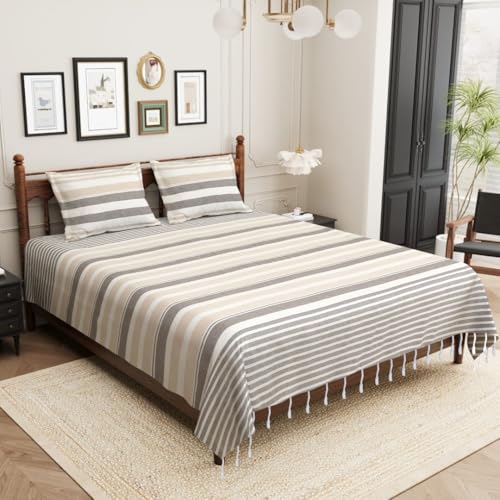 Värde 210 TC Cotton Double Bedsheet with 2 Pillow Cover | Handloom Bedsheets for Double Bed | Handmade Bedsheet | Double Bedsheet for Summer | Breathable Size 90X100 Inches (Nobel) - Image 1