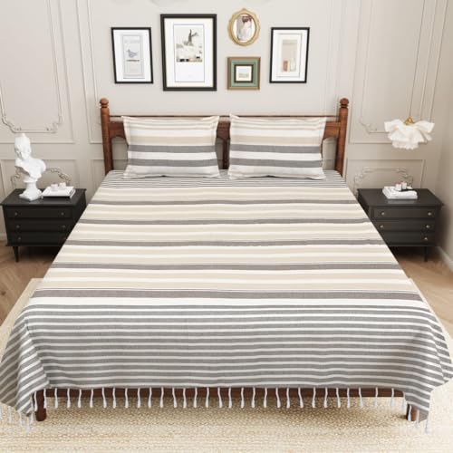 Värde 210 TC Cotton Double Bedsheet with 2 Pillow Cover | Handloom Bedsheets for Double Bed | Handmade Bedsheet | Double Bedsheet for Summer | Breathable Size 90X100 Inches (Nobel) - Image 2
