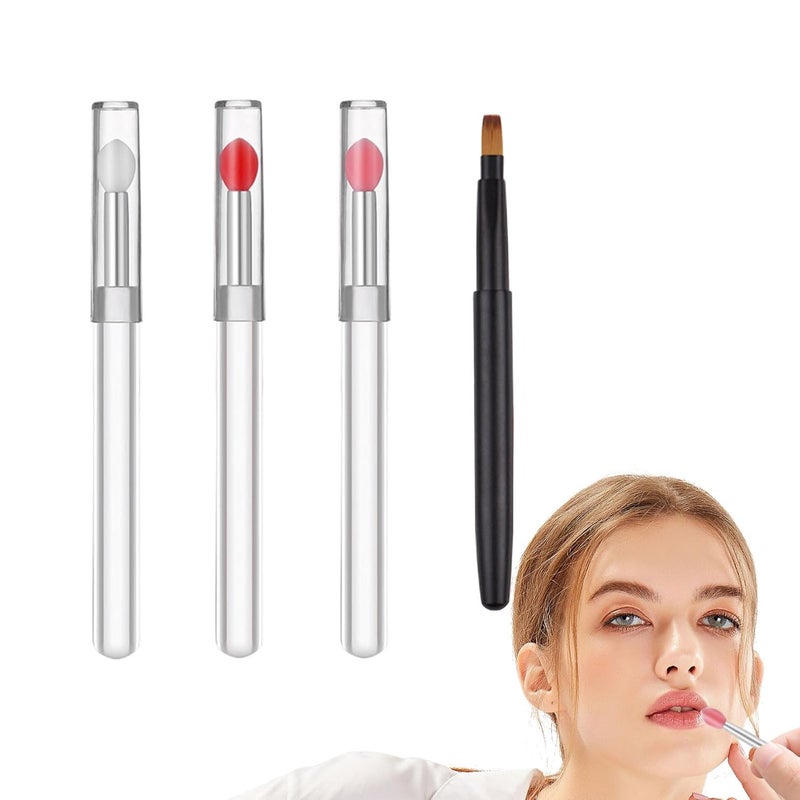 YAFIYGI Lip Brush for Lipstick and 3Pcs Silicone Lip Applicator Reusable Retractable Lip Liner Brushes Retractable Lip Brush Applicators Flat Lipstick Gloss Creams Portable with Cap for Women 