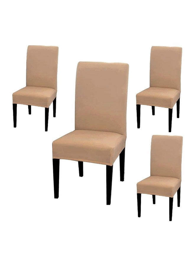 BRIDA ® Polyester Stretchable Floral Printed Dining Chair Covers Elastic Chair Seat Case Protector, Slipcover Set of 4 (Plain Camel, Standard). - Image 1