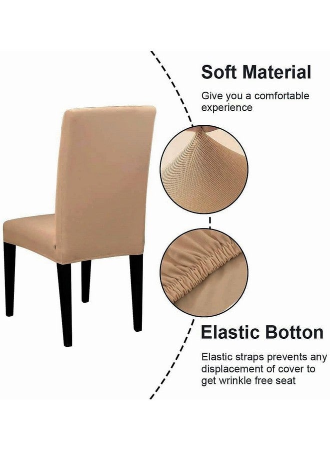 BRIDA ® Polyester Stretchable Floral Printed Dining Chair Covers Elastic Chair Seat Case Protector, Slipcover Set of 4 (Plain Camel, Standard). - Image 2
