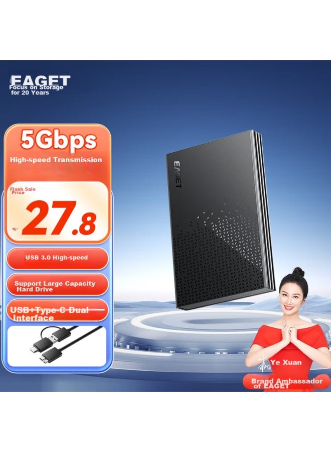 EAGET Yijie Usb 3.0 External Hard Drive Enclosure, 2.5-inch, Sata Interface, For Laptop And Desktop, Compatible With Ssd And Mechanical Hard Drive, Includes Usb And Type-c Cables - Image 1