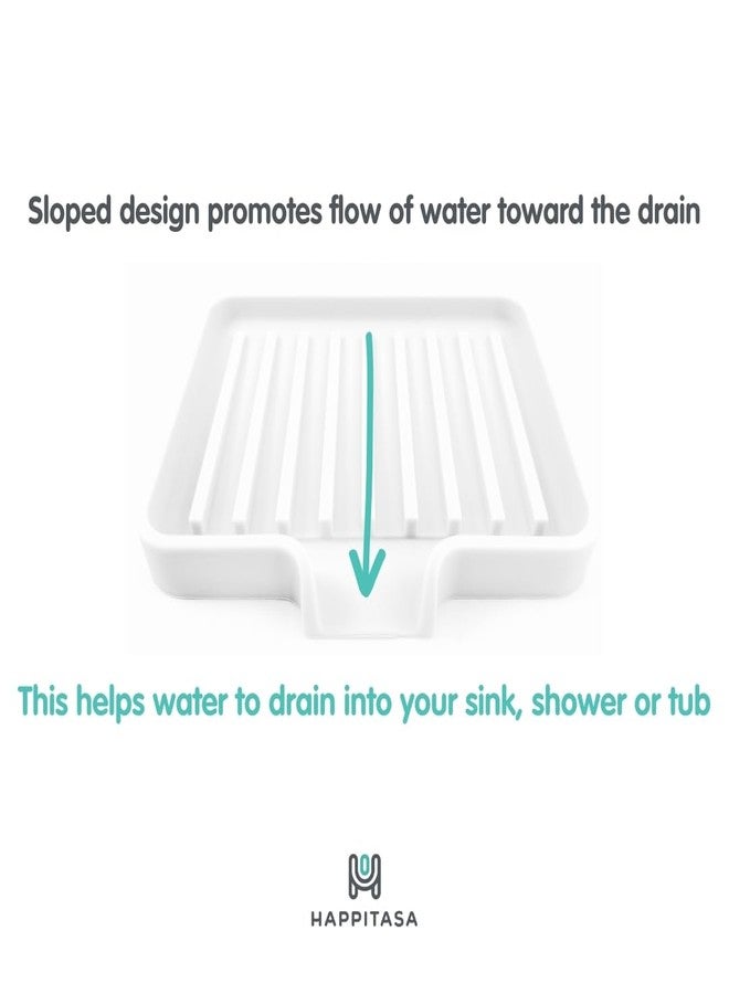 Happitasa Silicone Soap Dish Tray and Sponge Holder with Drain Chute, Rectangular, Kitchen and Bathroom Sink Organizer (Smoky Blue, 5.2"x4" (Set of 2), 7.2 Ounces) - Image 3