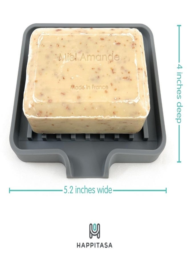 Happitasa Silicone Soap Dish Tray and Sponge Holder with Drain Chute, Rectangular, Kitchen and Bathroom Sink Organizer (Smoky Blue, 5.2"x4" (Set of 2), 7.2 Ounces) - Image 2