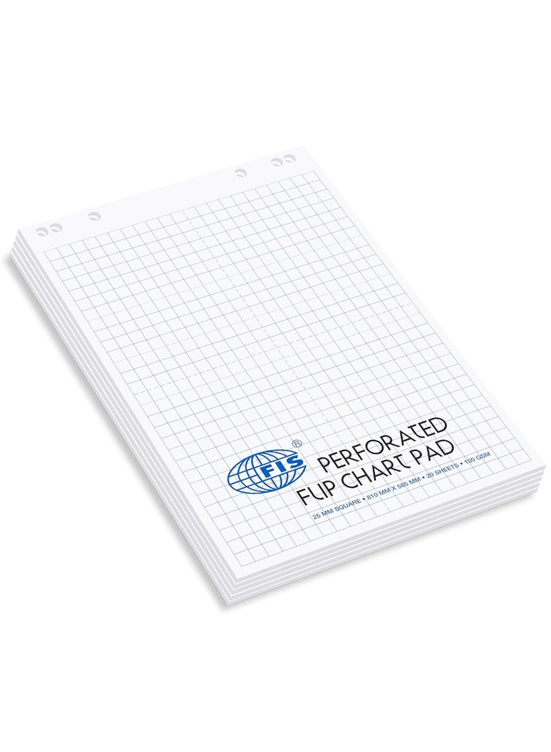 FIS Pack of 5 Pieces Perforated Flip Chart Pad, 100 GSM, Size: 810x585mm, 25mm Square-20 Sheets - FSFC20-25MM_5PC - Image 3
