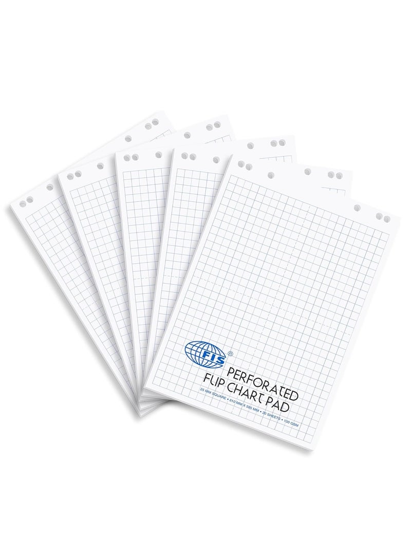FIS Pack of 5 Pieces Perforated Flip Chart Pad, 100 GSM, Size: 810x585mm, 25mm Square-20 Sheets - FSFC20-25MM_5PC - Image 2