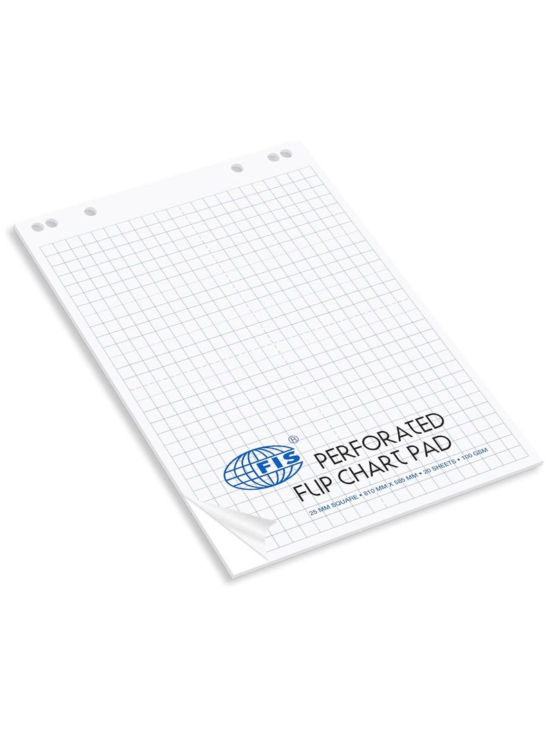 FIS Pack of 5 Pieces Perforated Flip Chart Pad, 100 GSM, Size: 810x585mm, 25mm Square-20 Sheets - FSFC20-25MM_5PC - Image 4
