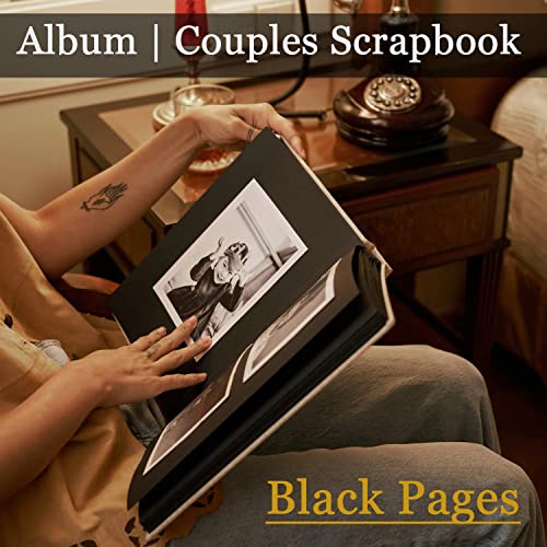 Rustic Town Leather Photos Album (Handmade Paper) with Gift Box - Scrapbook Style Pages Holds 4x6 or 5x7 inches - Birthday, Memories, Wedding Photos (Black-Papers, Large) - Image 2