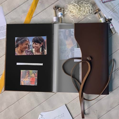 Rustic Town Leather Photos Album (Handmade Paper) with Gift Box - Scrapbook Style Pages Holds 4x6 or 5x7 inches - Birthday, Memories, Wedding Photos (Black-Papers, Large) - Image 4