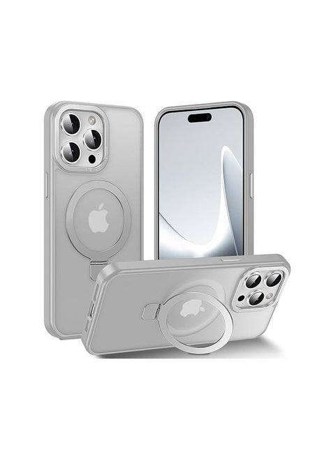Case for iPhone 16 Pro Max Shockproof Magnetic Phone Case with Ring Stand, [10 FT Drop Protection] [Velvety Touch] Slim Translucent Matte Back Shockproof Compatible with MagSafe Wireless (Gray)
