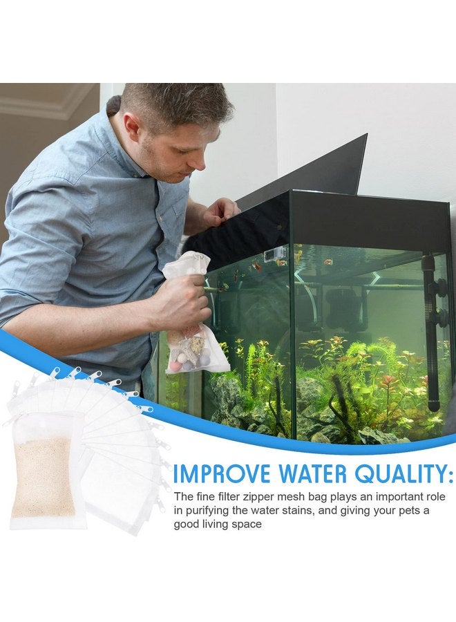 Geiserailie Geiserailie 15 Pieces Aquarium Filter Media Bags 150 μm Fine Filter Bags Mesh Reusable Bags with Zipper for Activated Carbon Resins Filter (Nylon, 2.4 x 4 Inch) - Image 2