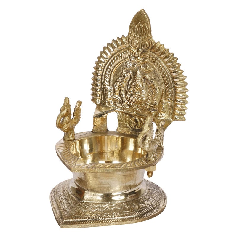 ARTVARKO Big Brass Gajlakshmi Gaj Lakshmi Oil Diya Laxmi Deepam for Home Decor Pooja Decorative Deepak Diwali Puja Wedding Gift Mandir Temple 7 Inch - Image 1